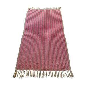 Vintage Hand Woven Rag Rug Pink Throw Scatter Kitchen Bathroom Hallway Rug/Mat